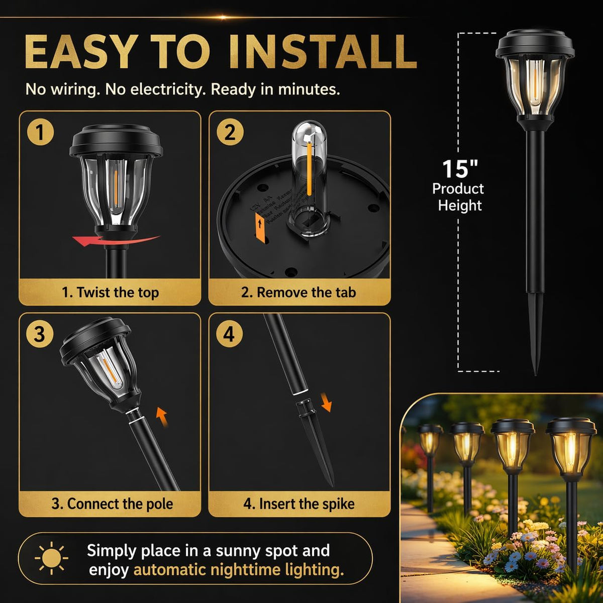 DERAYSION 12 Pack Solar Lights Outdoor, Solar Pathway Lights Auto On/Off Waterproof Garden Landscape Lighting for Path, Yard, Walkway, Driveway Decor