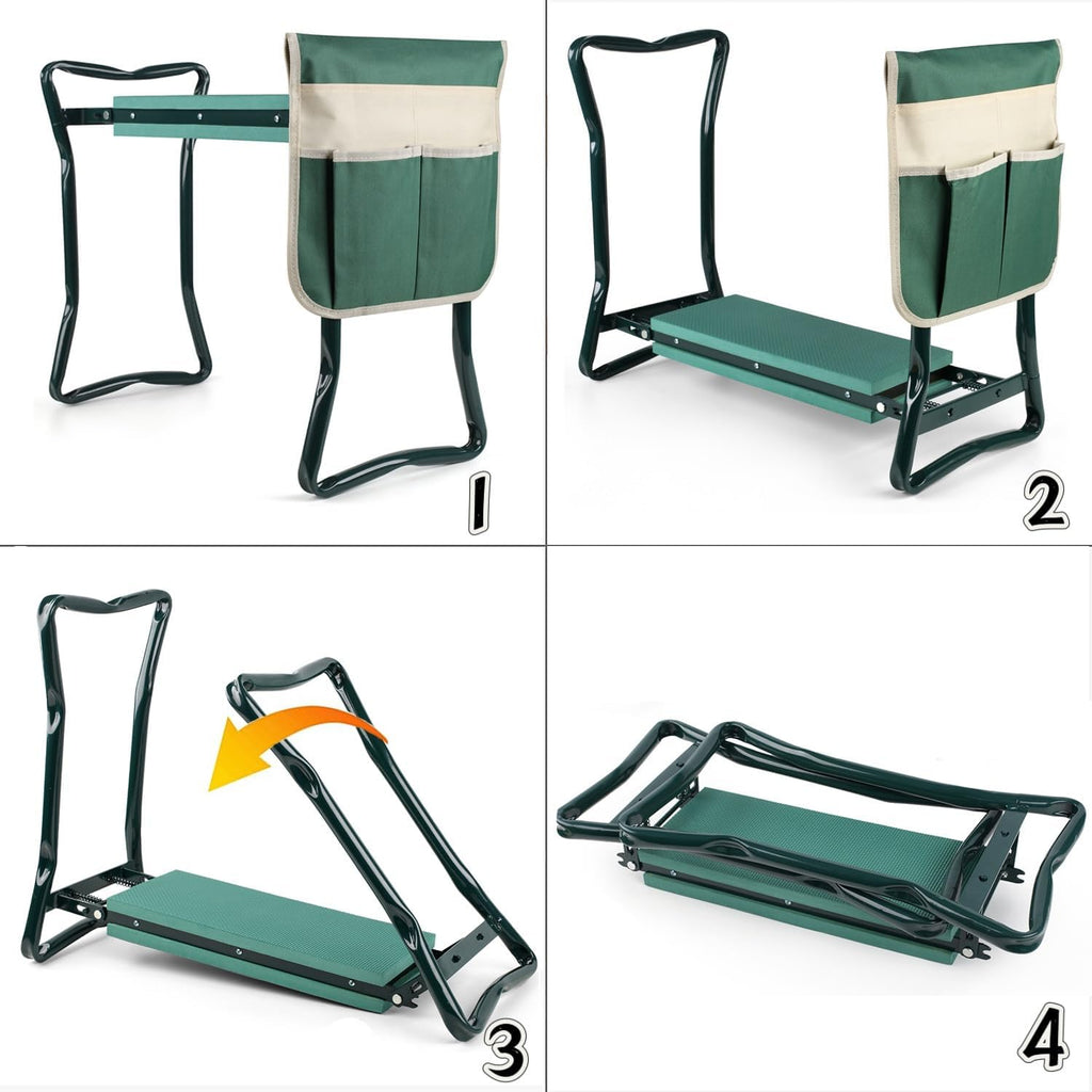 Roixeeds Garden Kneeler and Seat Foldable Gardening Bench Stool with Tool Bag Pouch EVA Foam Pad Outdoor Practical Garden Tools for Kneeling and Sitting Sturdy and Lightweight, Green