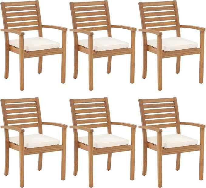 OC Orange-Casual Stackable Patio Dining Chairs Set of 6, Outdoor Acacia Wooden