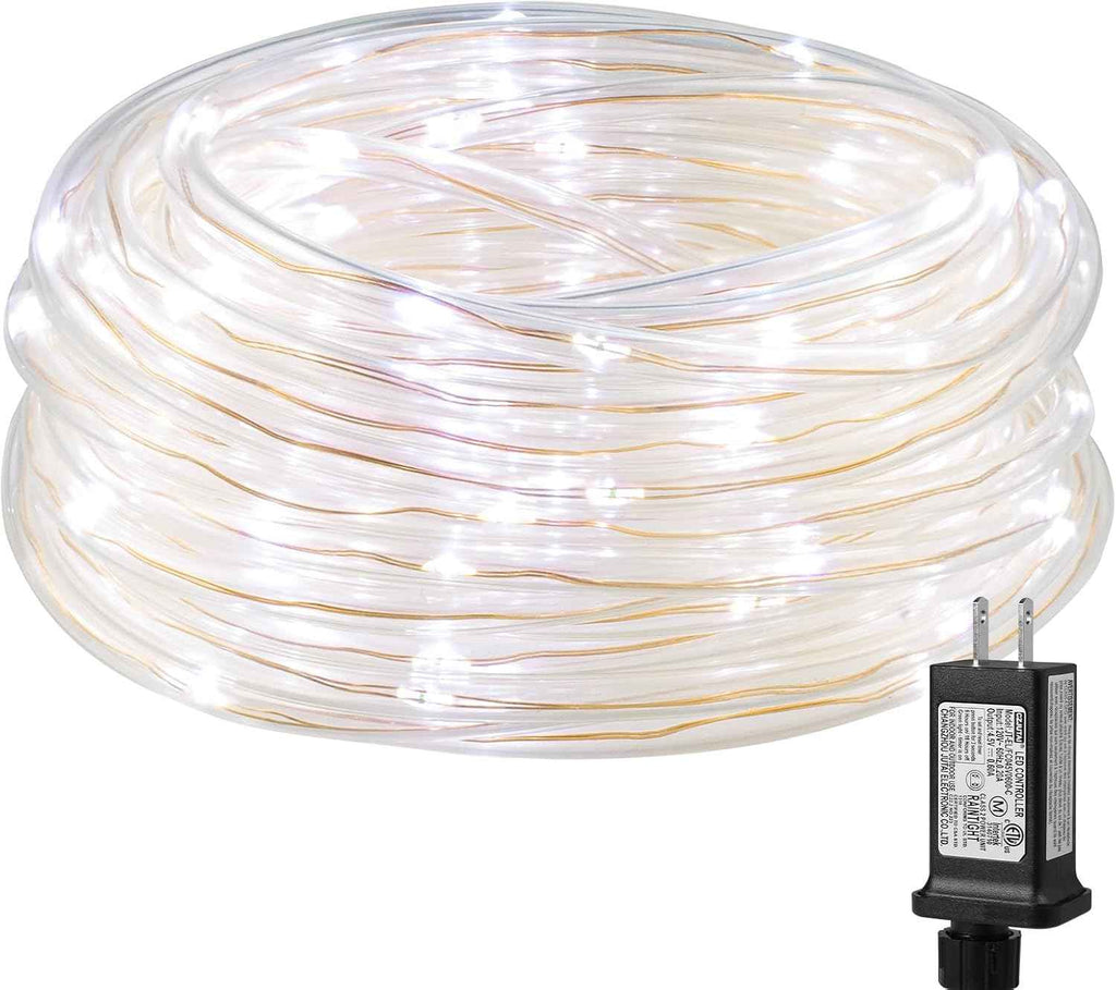 Lighting EVER 33ft Thin Rope Lights Outdoor Waterproof, 6000K Cool White | 1/4" Pencil-Thin Clear Tube, 100 LED Copper Wire Lights, Plug-in Outdoor Decor for Railing Fence Balcony, Not Connectable
