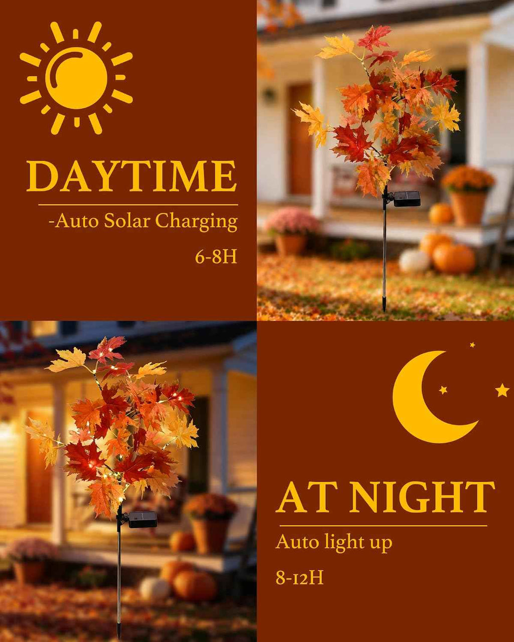4 Pack Fall Solar Lights,Maple Leaf Solar Stake Lights Outdoor Decorations | 276 LED Fall Solar Lights Outdoor Decorative IP65 Waterproof for Yard,Patios,Pathway,Garden,Harvest,Halloween,Thanksgiving