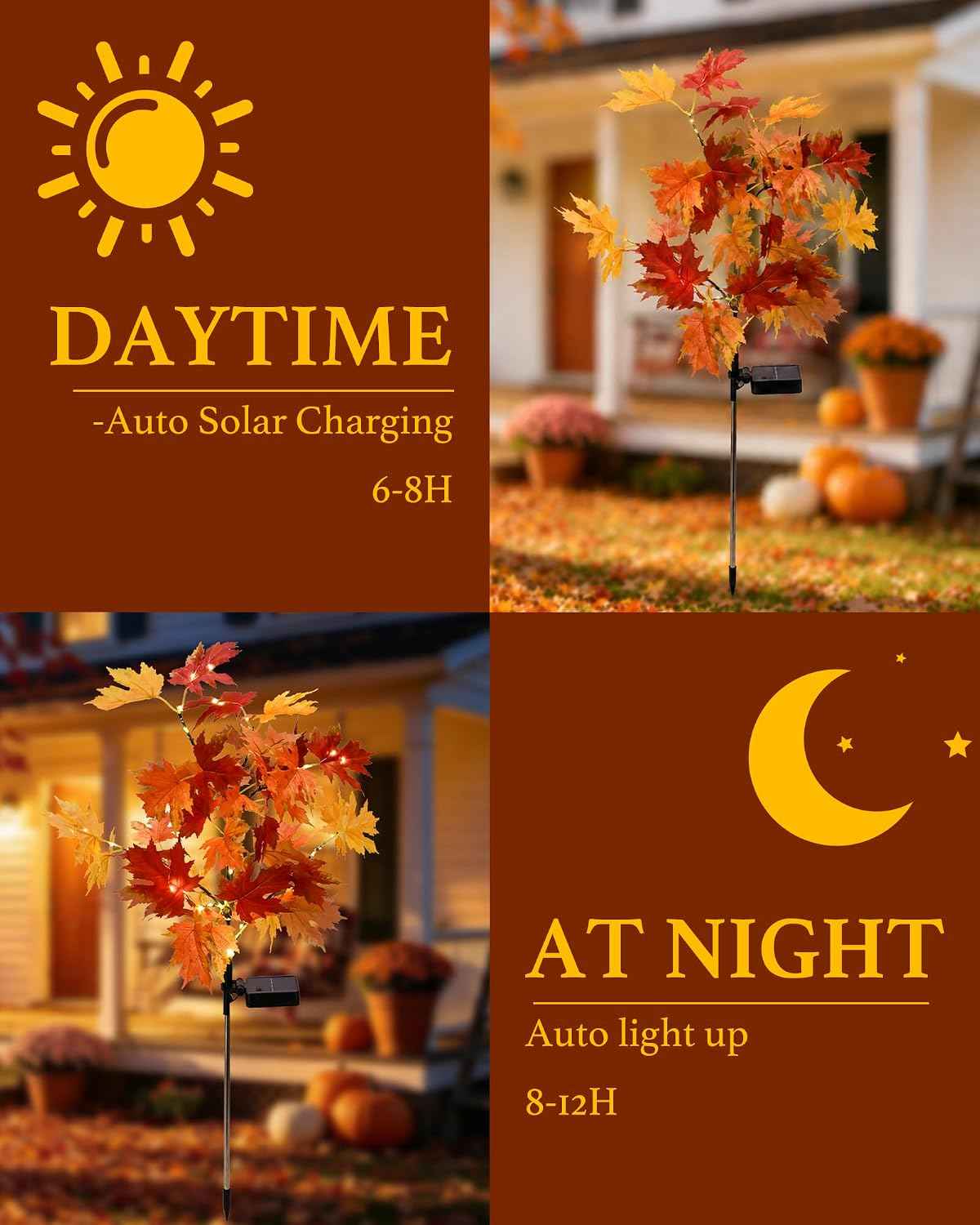 4 Pack Fall Solar Lights,Maple Leaf Solar Stake Lights Outdoor Decorations | 276 LED Fall Solar Lights Outdoor Decorative IP65 Waterproof for Yard,Patios,Pathway,Garden,Harvest,Halloween,Thanksgiving