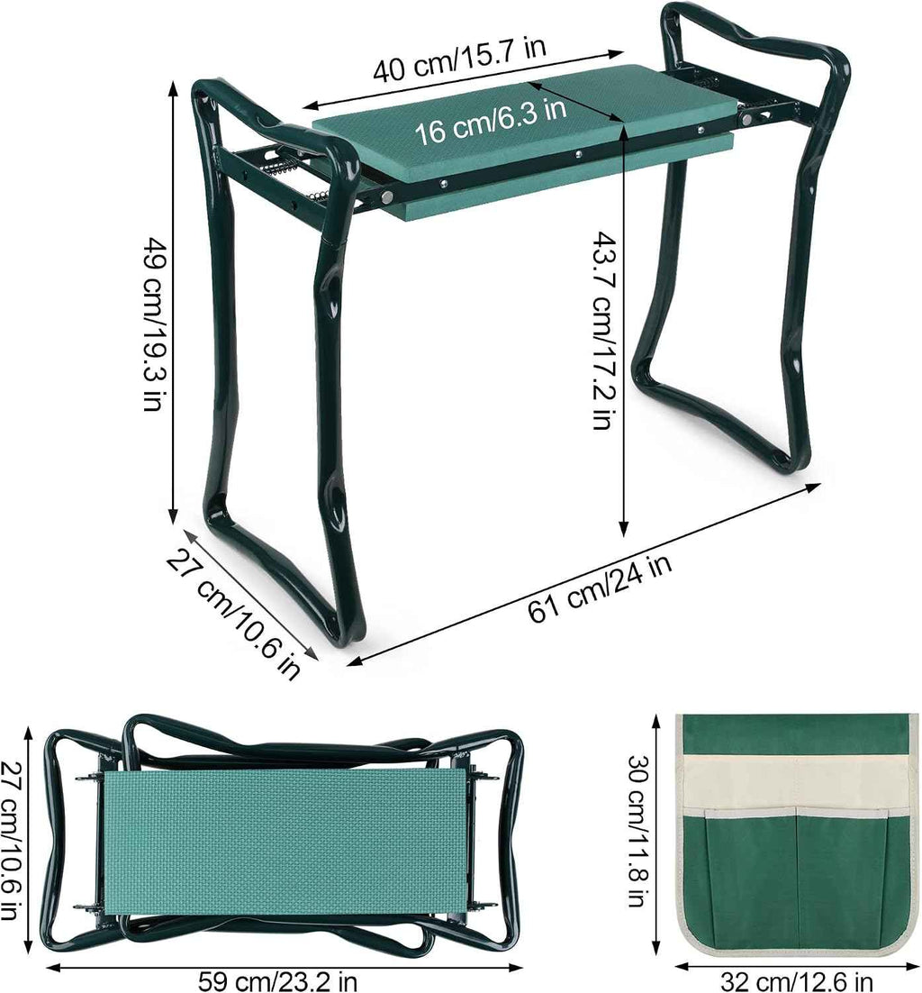 Foldable Garden Kneeler and Seat Heavy Duty Gardening Stool Kneeling Bench with Large Tool Pouch and Wider EVA Foam Kneeling Pad, Gifts for Women Men Seniors Gardener