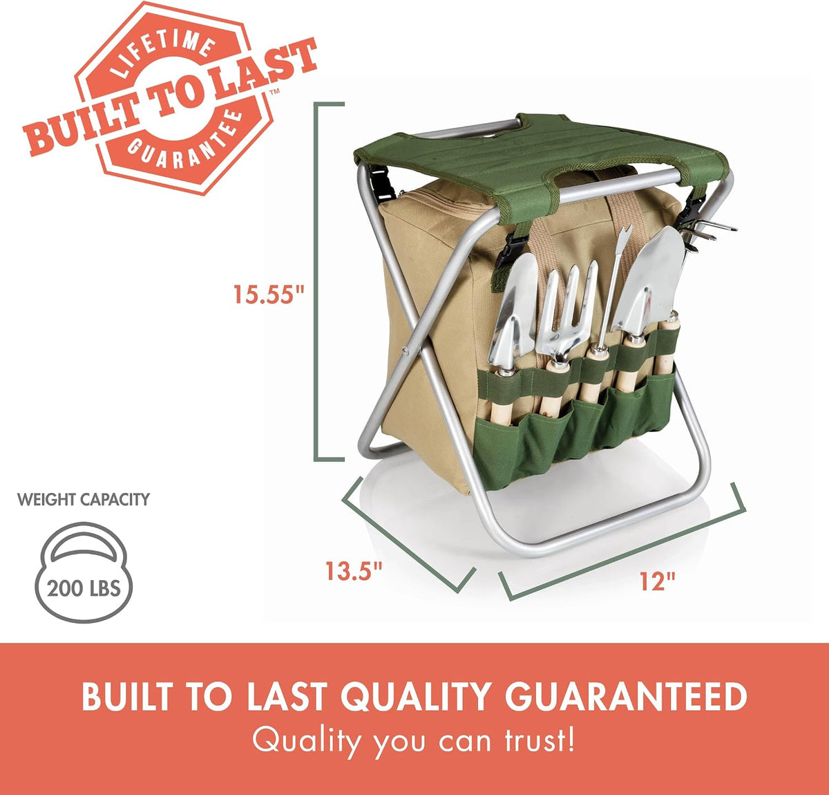 PICNIC TIME Garden Kneeler and Seat, Folding Gardening Bench, Portable Garden Stool and Kneeler with Detachable Tote Organizer for Weeding & Yard Work (Olive Green with Beige Accents)