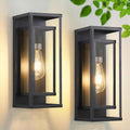 14" Black Outdoor Light Fixture, E26 Outdoor Wall Lantern 2-Pack | Exterior Lighting Fixtures, Waterproof Modern Front Porch Lights, Clear Glass Coach Lights, For Garage, Porch, Front Door