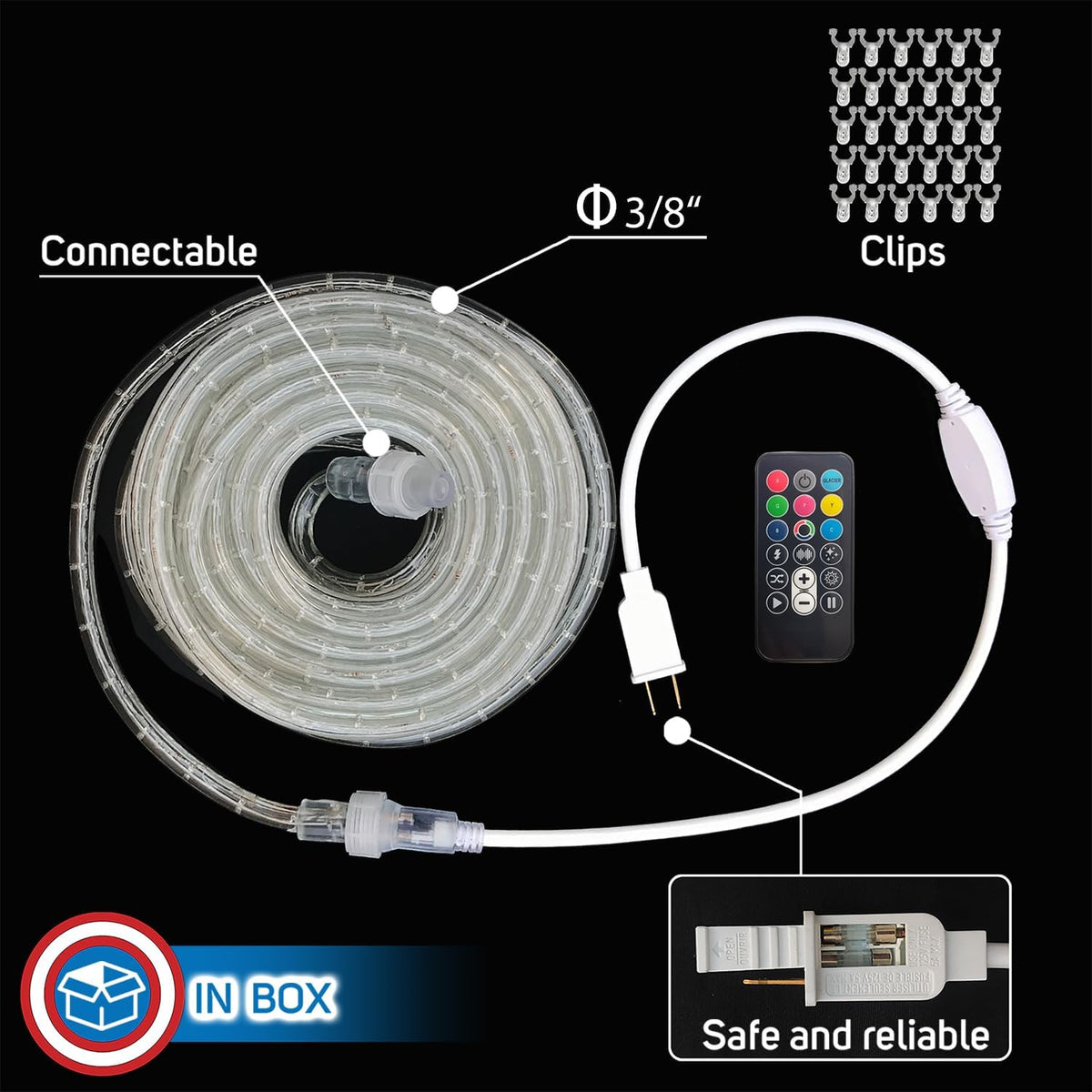 Russell Decor Rope Lights Color Changing RGB 30ft | Flexible Connectable up to 100ft For RGB Color Changing Waterproof Party Wedding Christmas