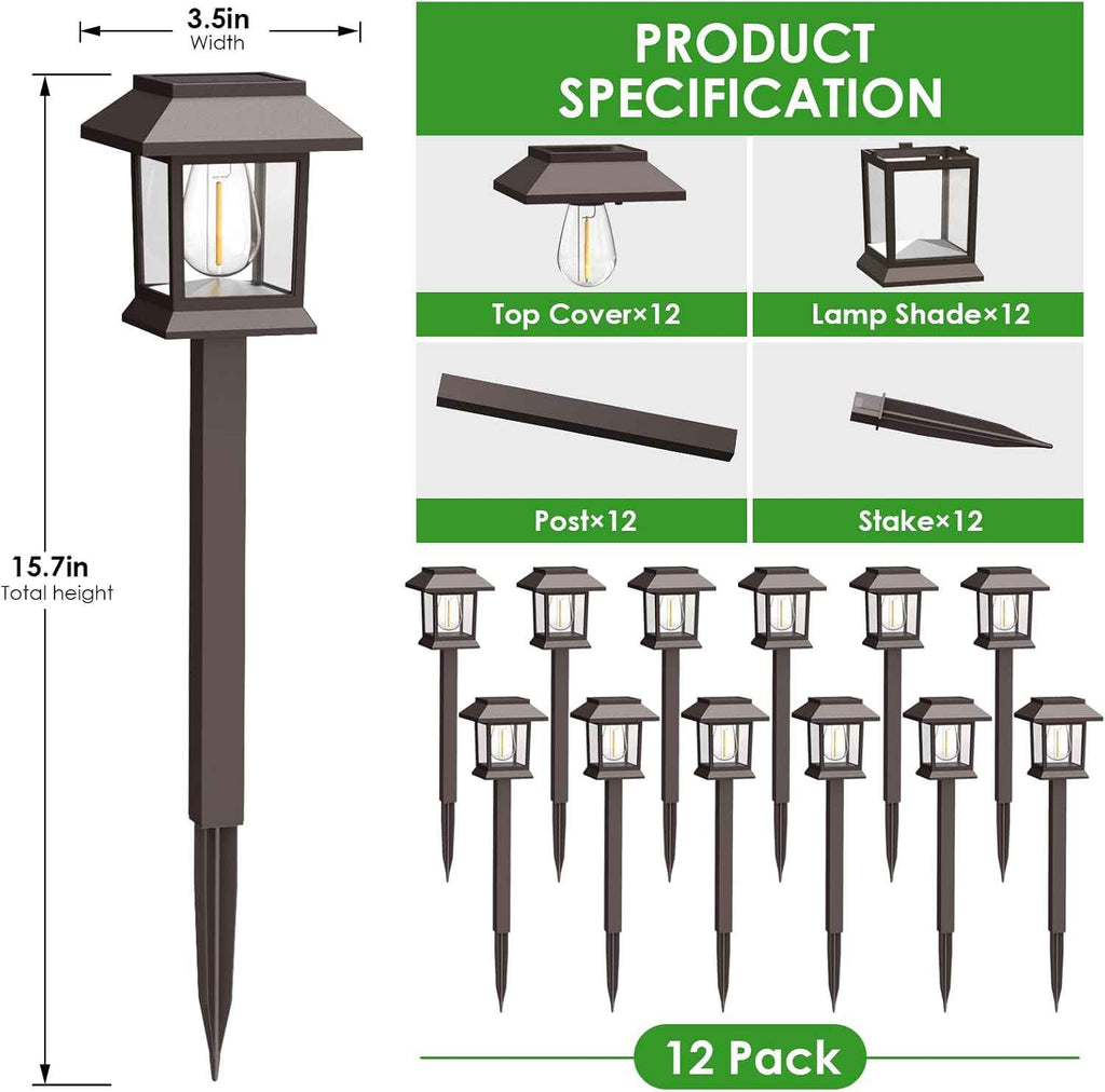 Benany Solar Outdoor Lights, 12 Pack Solar Pathway Lights Waterproof, Landscape Lighting for Path Walkway Lawn Garden Yard Outside Décor, Brown