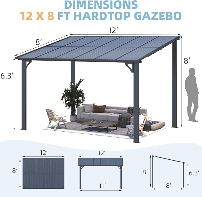 AECOJOY 12' x 8' Gazebo Outdoor Pergola - Image 8
