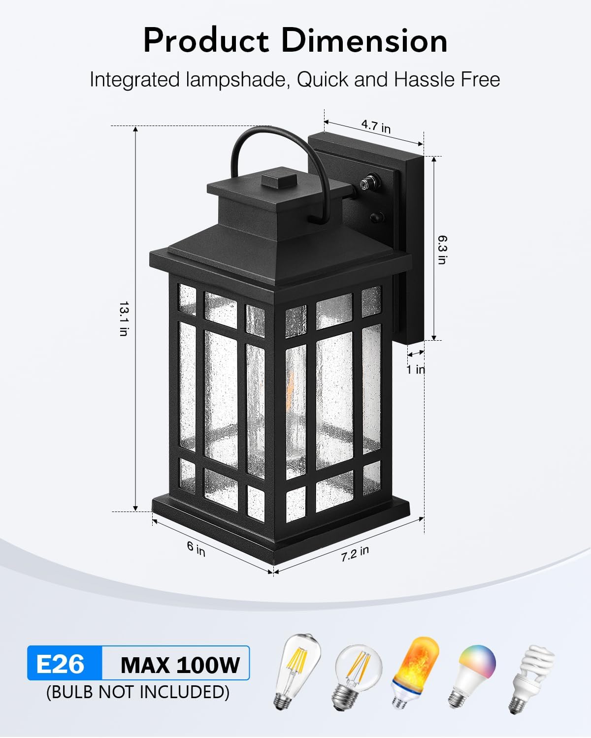 Outdoor Wall Lights Wall Mount, Dusk to Dawn Outdoor Lighting with Tempered Sleed Glass, Anti-Rust Black Outdoor Light Fixture, Modern Outside Porch Lights for House, Patio Exterior Wall Sconce