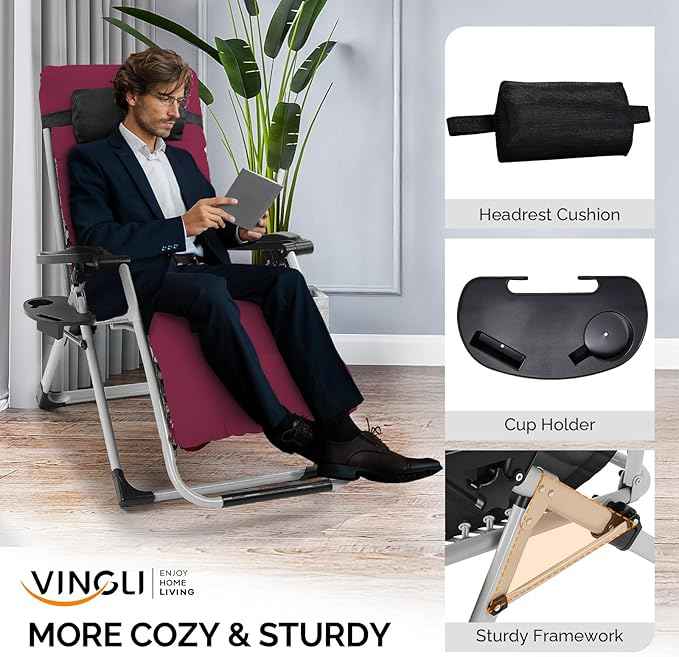 VINGLI Padded Zero Gravity Chair, Lounge Chair