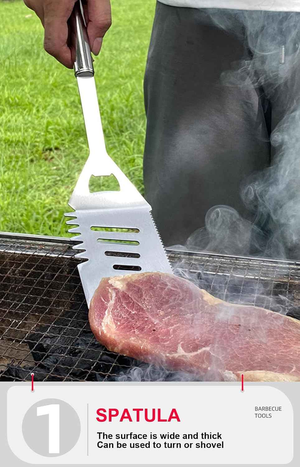 BBQ Grill Tool Set BBQ Accessories, Stainless Steel Grill Tools Grilling Accessories Grill Set Barbecue Grill Accessories for Outdoor Grill, Grill Utensils Grilling Tools Grilling Gifts for Men (4)