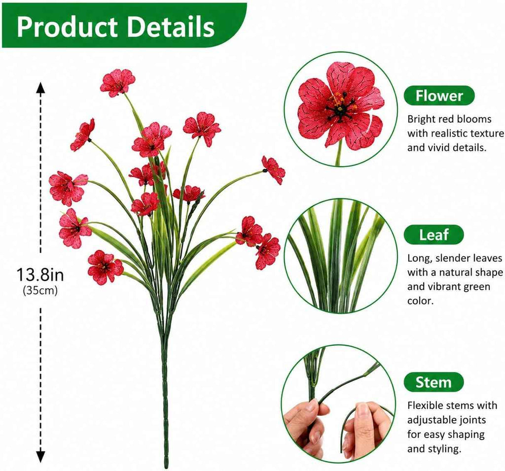 Artificial Flowers & Monkey Grass - 24 Pcs, Faux Floral Greenery 6 Colors | Flexible Stems for Easy Arrangement, Ideal for Planters, Porches, Patios & Farmhouse Decor. Pot & Window Box Not Included