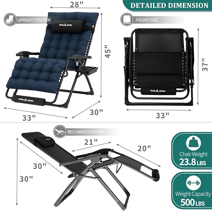 UDPATIO Oversized Zero Gravity Chair, 33In XXL Patio Reclining Chair - Image 5