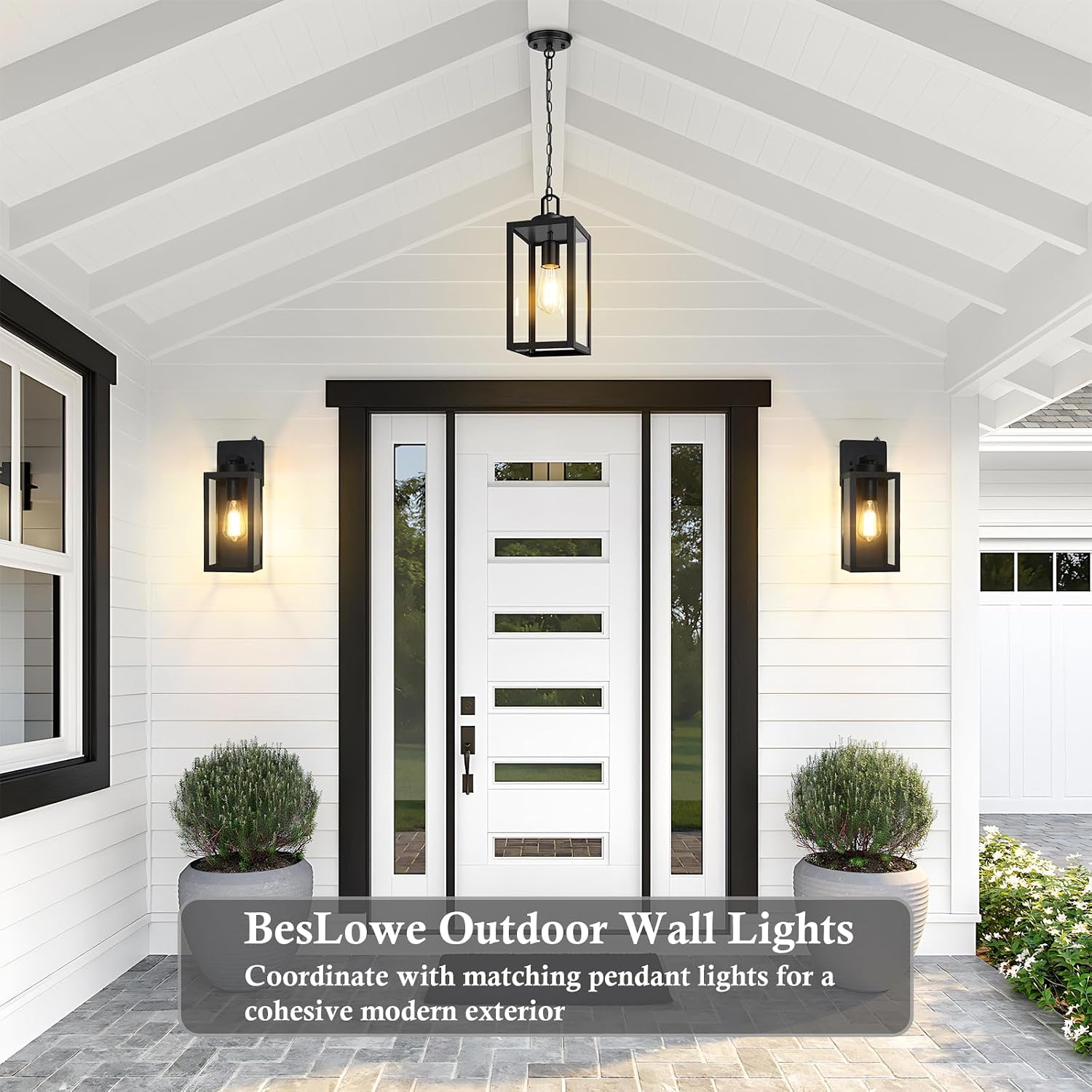 BesLowe Upgraded Dusk to Dawn Outdoor Wall Lights, Matte Black, 2-Pack | Auto On/Off, Rust-Resistant, Quick & Easy Installation, Waterproof & Weatherproof, Thick Clear Glass & Durable Metal