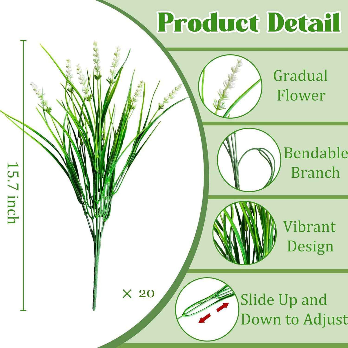20Pcs Fake Plants Artificial Flowers Monkey Grass for Outdoors，UV Resistant Realistic White Artificial Plants Outdoor，No Fade Greenery Shrubs Outside Decor for Courtyard Porch Patio Garden