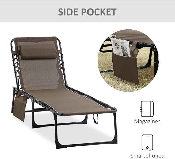 Outsunny Chaise Lounge Chair Outdoor, 5-Position Adjustable Sun Tanning Chair