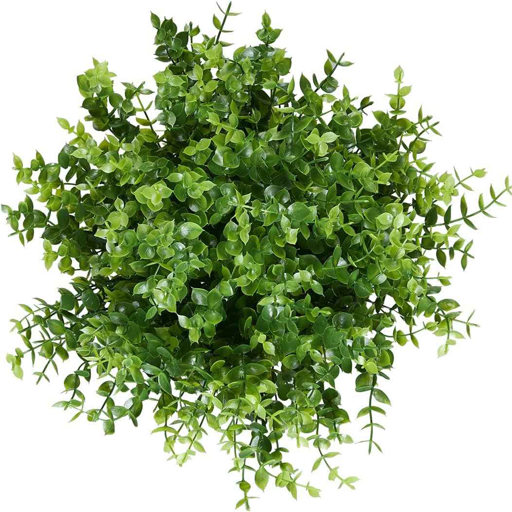 8PCS Artificial Eucalyptus Plants,Fake Boxwood Shrubs UV Resistant No Fade Faux Plastic Greenery for Wedding Bridal Bouquet Indoor Outdoor Home Garden Kitchen Office Table Vase(Green)
