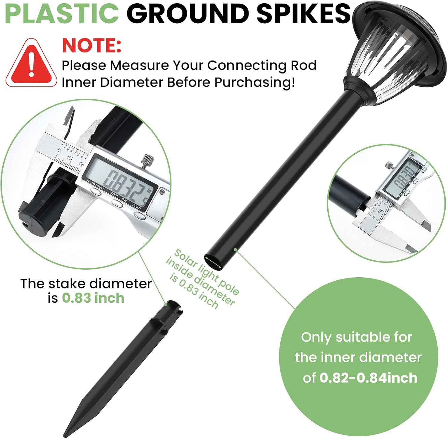 15 Pcs 8.25 Inch ABS Plastic Ground Spikes for Solar Torch Lights | Black Replacement Stakes for Garden Pathway Markers