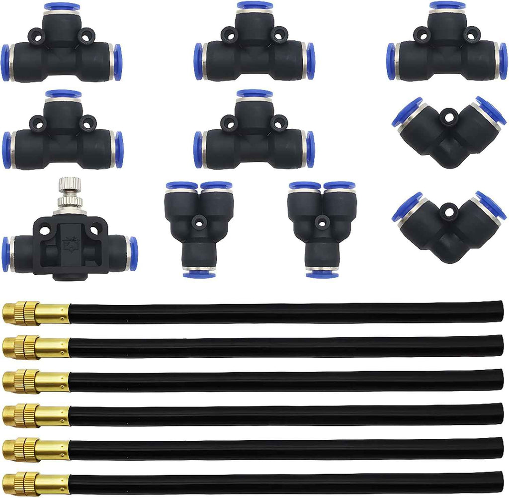 CESFONJER 8mm Quick Connector, 6 Pcs Quick Sprinkler Head Universal Adjustment, Watering and Flower Watering Irrigation Micro Spray New Nozzle, With 10 Pcs Air Push Quick Fittings