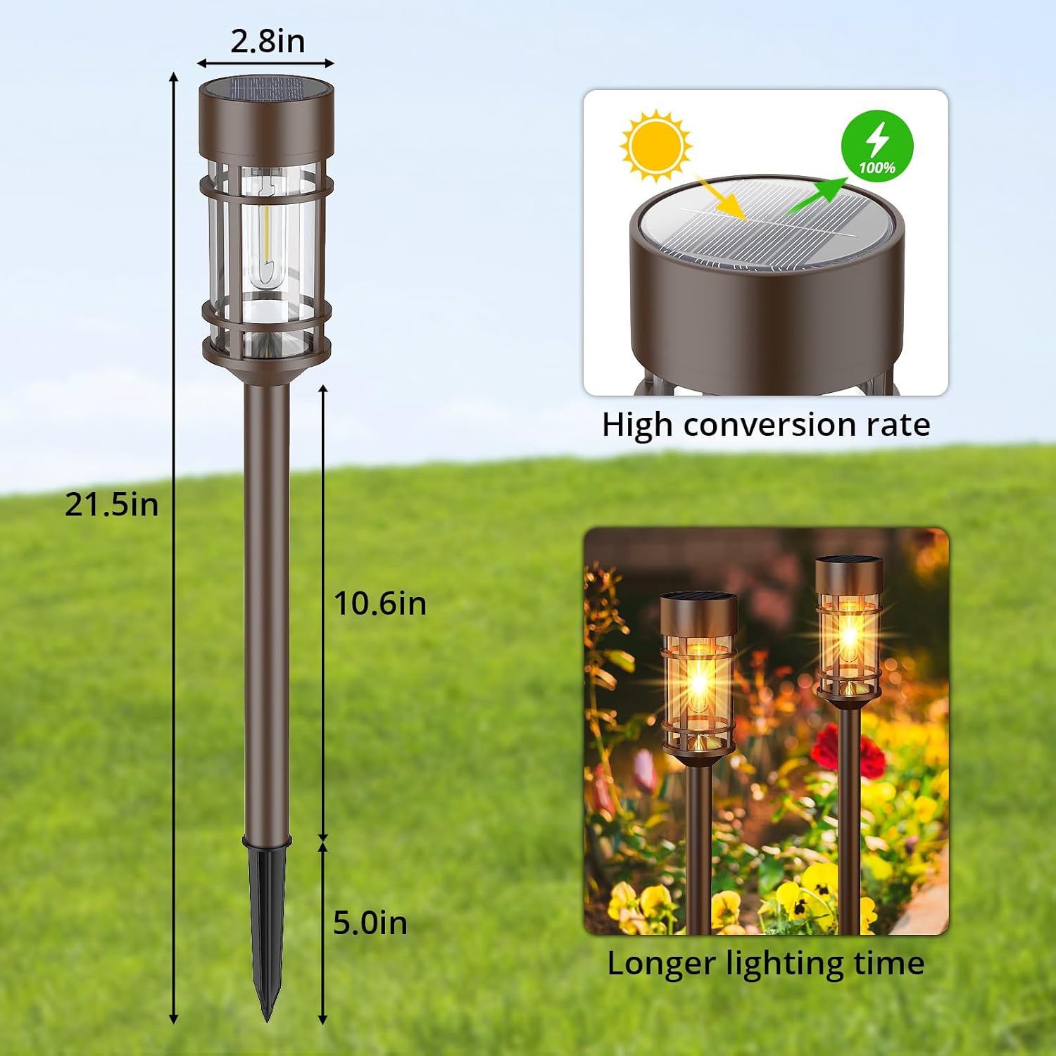 ILANCK Solar Pathway Lights Outdoor Solar Lights 8 Pack Metal & Glass Design - Waterproof Auto On/Off Bright Long-Lasting Garden Landscape Lighting Walkway Driveway