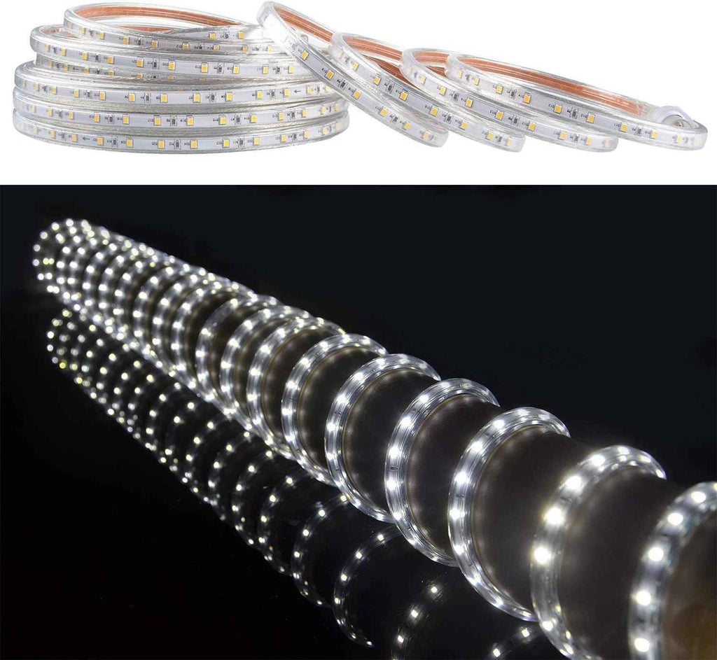 SURNIE 50ft LED Rope Lights Outdoor Waterproof, 110V Flexible Daylight White Bright Lighting Cuttable Connectable, Cool Clear Flat Strip Light 6000K for Outside Deck Patio Camping Decor, Not Tube Rope