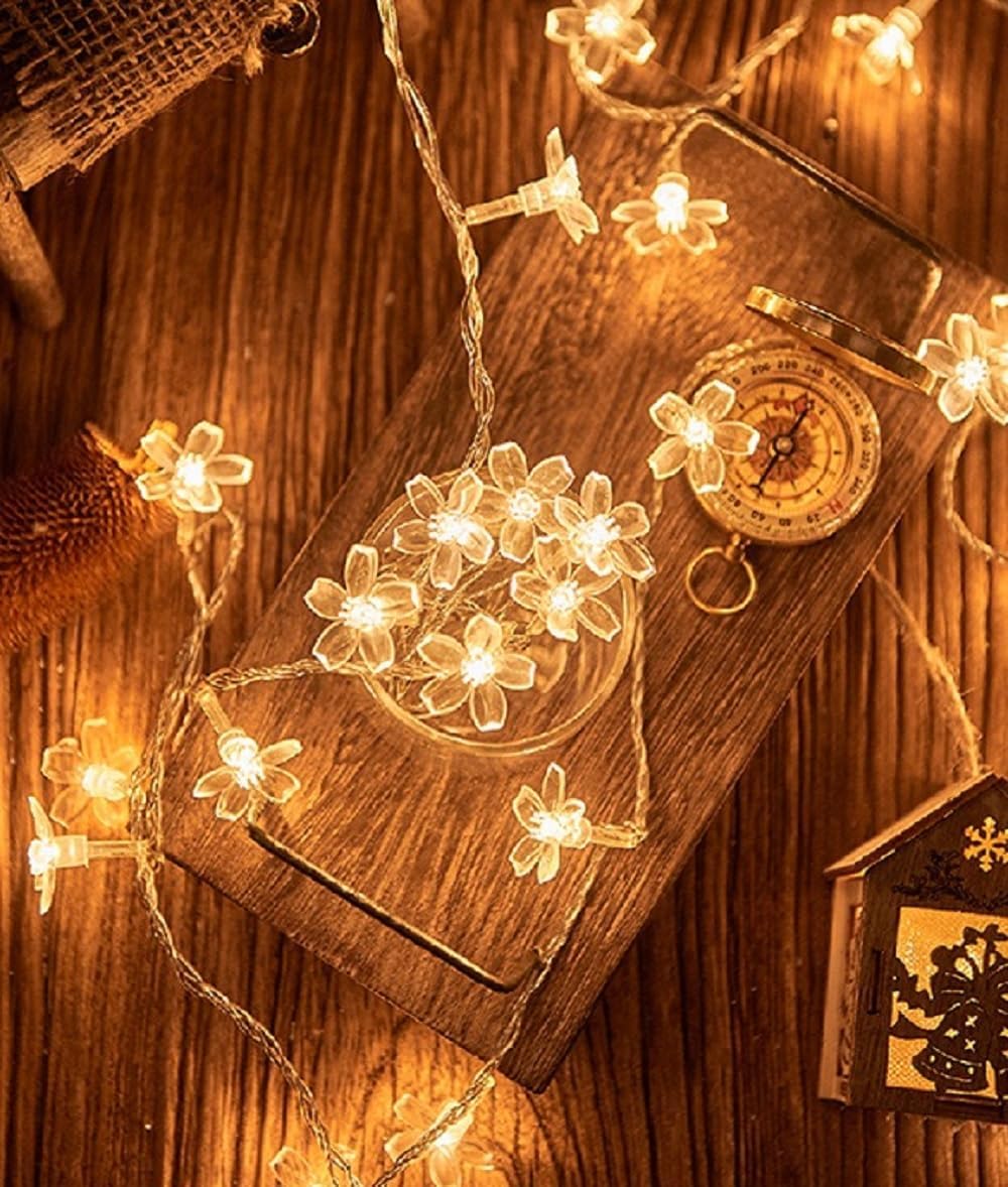 Flower String Lights Plug in, 16ft 50 LED Cherry Blossom Fairy String Lights Warm White for Party Birthday Wedding Christmas Home Decoration, WLD0008