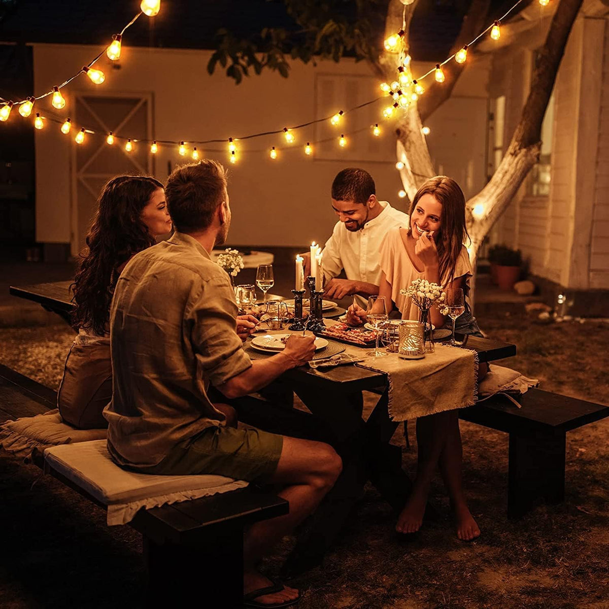 GLUROO 60FT LED Outdoor Patio Lights Waterproof with 30+2 Vintage Bulbs Shatterproof Energy Saving,2700K Hanging Edison String Lights Outside for Backyard,Bistro,Camping,Gazebo