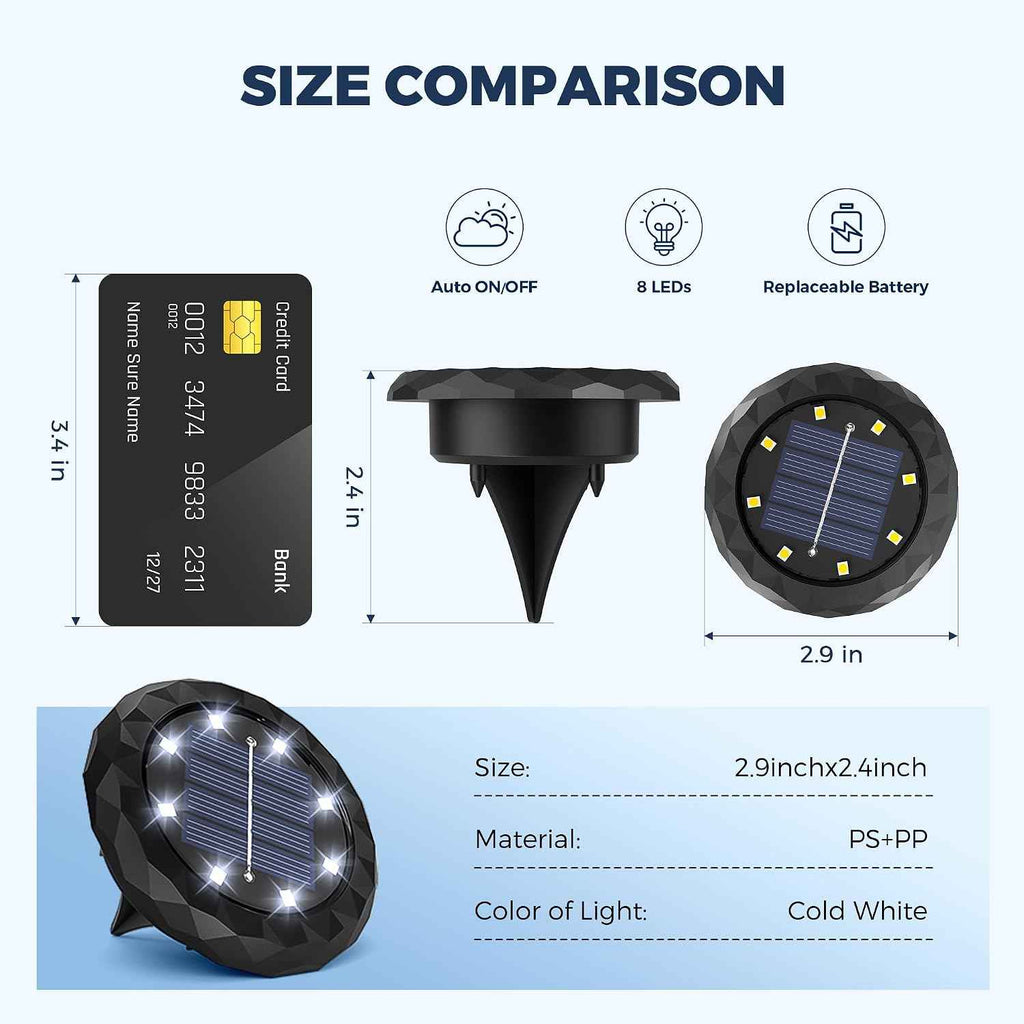 SOLPEX 12 Pack Small Solar Ground Lights, Driveway Lights Cool White | Solar Powered Pathway Lights Waterproof, Landscape Lighting for Walkway, Garden, Backyard, Patio- Black Lampshade