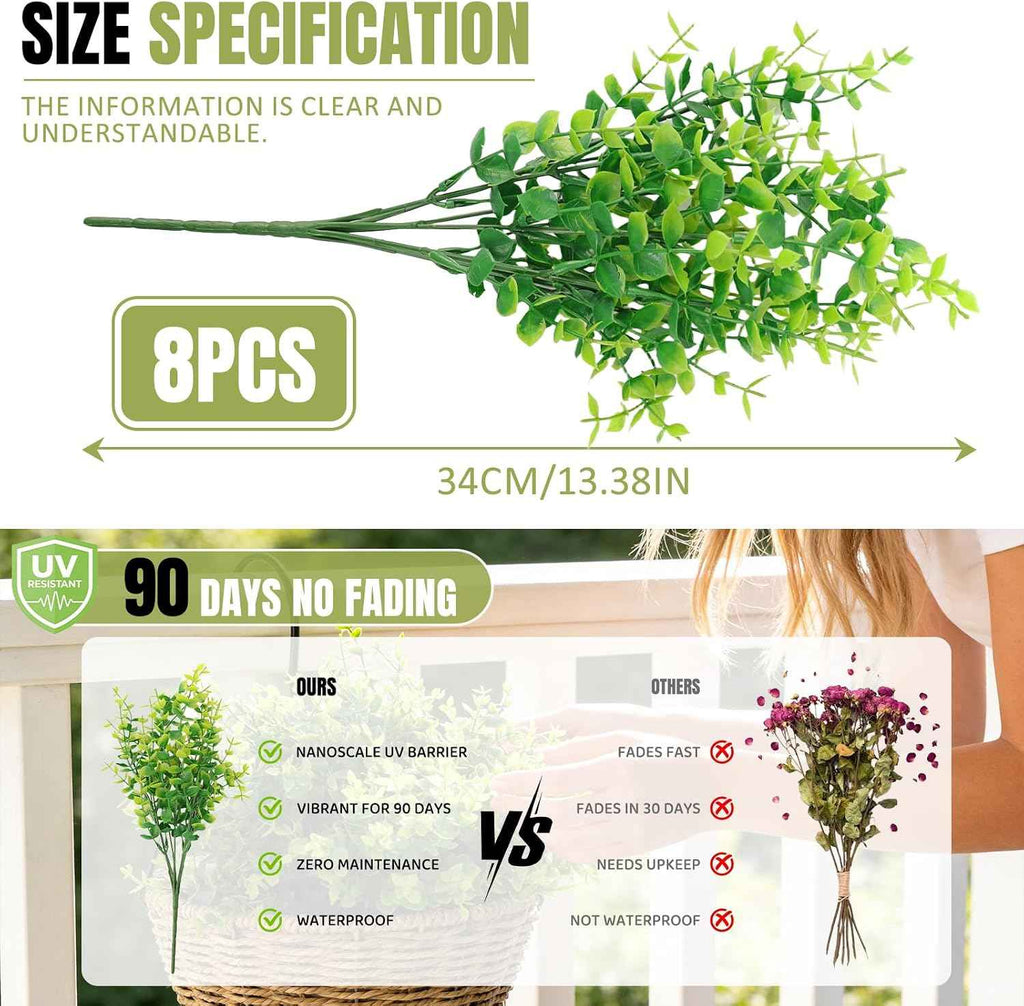 Outdoor Artificial Greenery Plants 8 Pcs UV Resistant Non-Fading Boxwood Shrubs Fake Bushes