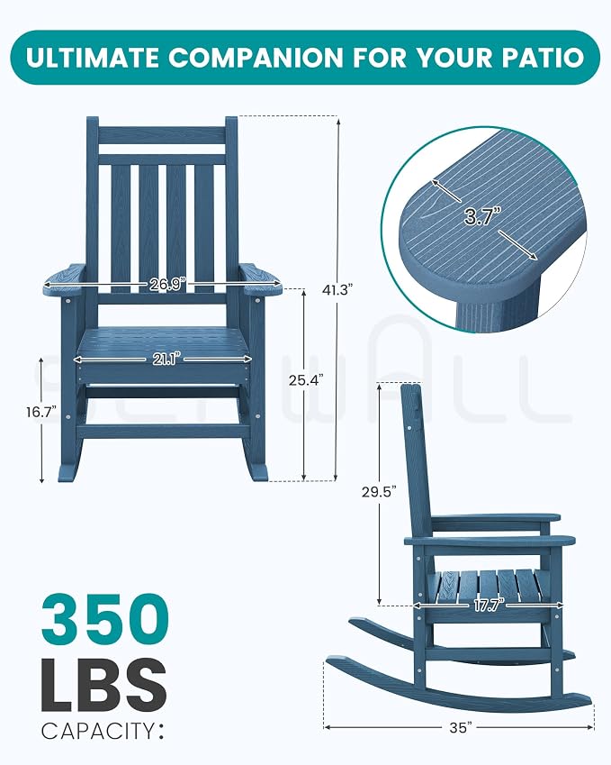 SERWALL Oversized Outdoor Rocking Chair Set of 4, HDPE Rocker - Image 2