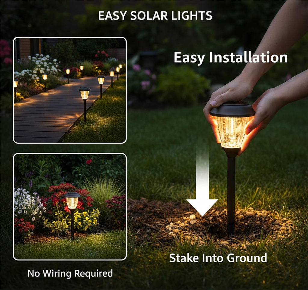 XMCOSY+ Solar Pathway Lights Outdoor, 6 Pack 2-Mode Solar Garden Lights | IP65 Waterproof Glass & Stainless Steel, 2 Lighting Modes (10/25 LM) Warm White for Yard, Walkway, Driveway, Patio & Path