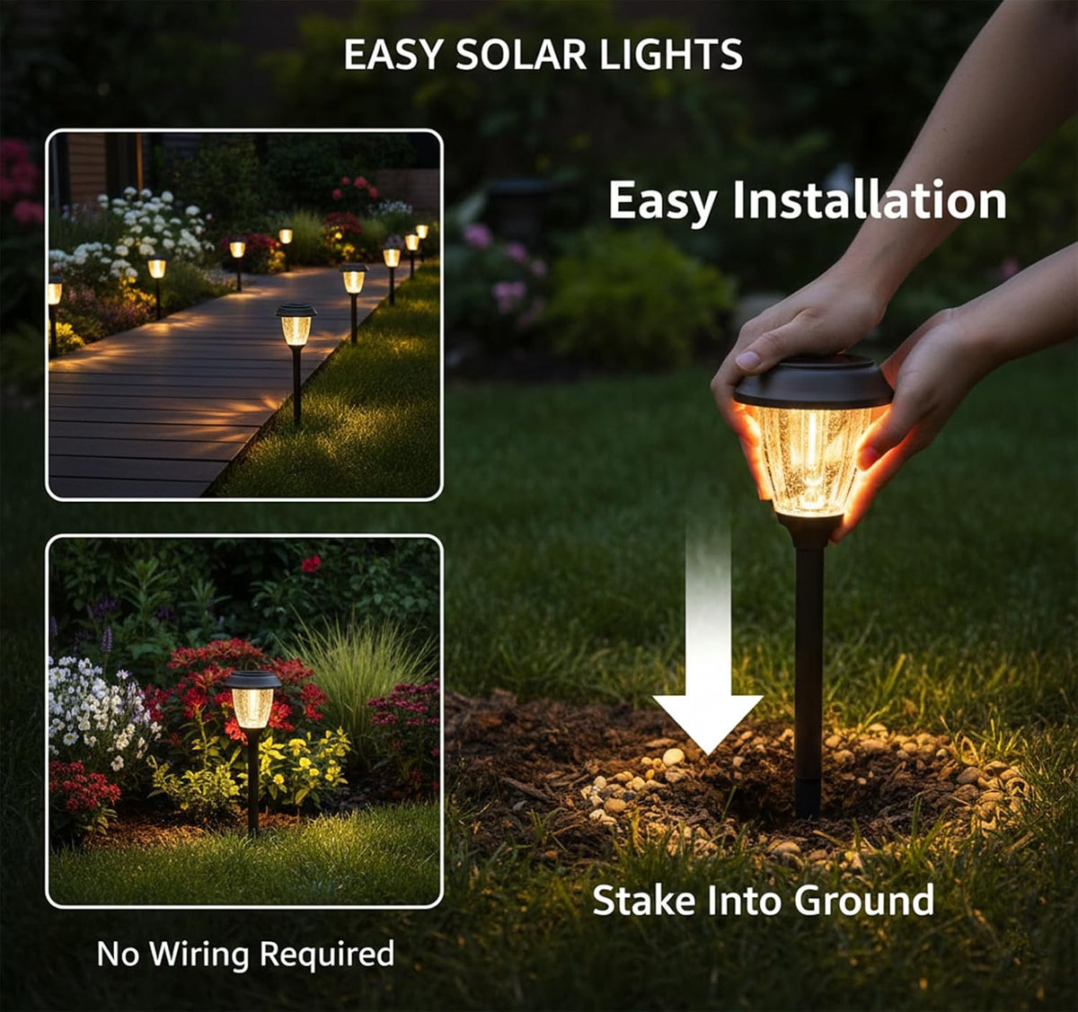 XMCOSY+ Solar Pathway Lights Outdoor, 6 Pack 2-Mode Solar Garden Lights | IP65 Waterproof Glass & Stainless Steel, 2 Lighting Modes (10/25 LM) Warm White for Yard, Walkway, Driveway, Patio & Path