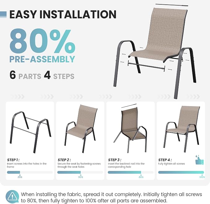 Patio Dining Chairs Set of 4, Stackable Dining Chairs High Back, Breathable - Image 8
