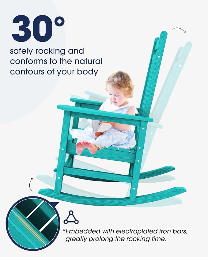 KINGYES Oversized Outdoor Rocking Chair, All-Weather Patio Rocking Chairs - Image 5