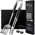 BBQ Tools | 18" Tongs & Spatula | Grill Mat | 2 Magnetic Hooks | Heavy-Duty Metal Tongs and Spatula, 2 Strong Magnetic Hooks for Grill-Side Hanging, Reusable BBQ Grill Mat