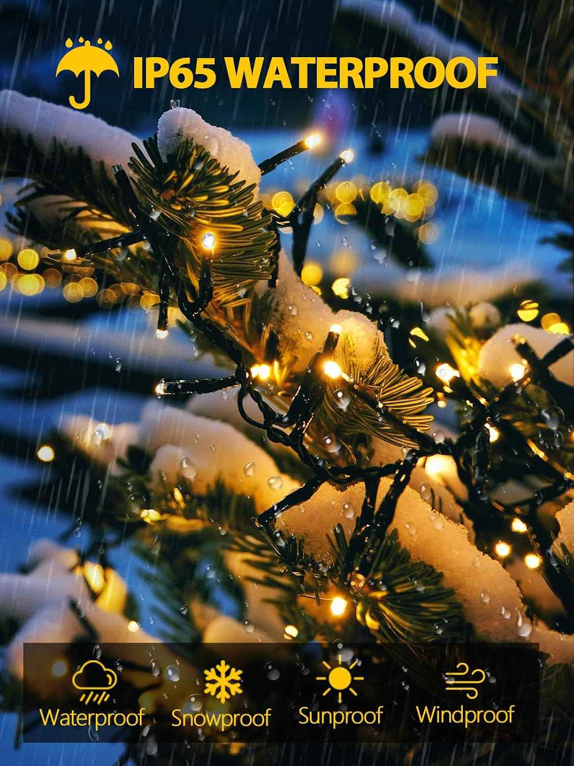 Solar String Lights Outdoor 2 Pack 200 LED 66FT Christmas Lights Warm White | 8 Lighting Modes, Memory Function, Auto On/Off, IP65 Waterproof Twinkle Lights for Outside Garden Yard Party Xmas Tree Decor