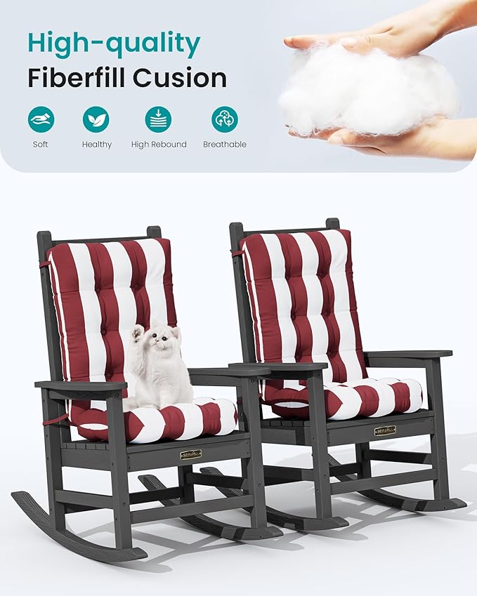 SERWALL HDPE Outdoor Rocking Chair Cushion Set of 2, Memory Foam Cushion Red - Image 5