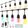 26FT Outdoor String Lights, Outdoor Lights for Patio,with 12+2 LED RGBW Color Change,3000K Bright White Waterproof Bulbs, Dimmer & Remote, Customized 12 Colors & 4 Modes, for Backyard Decor