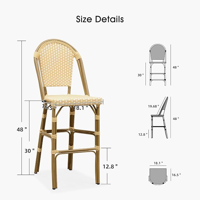 PURPLE LEAF French Bar Stool Set of 2 Bamboo Print Finish Patio Bar Stools - Image 6