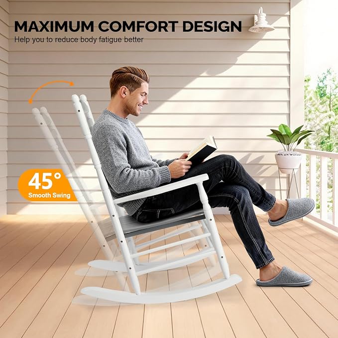 VINGLI Wooden Rocking Chair, Outdoor Chair - Image 5
