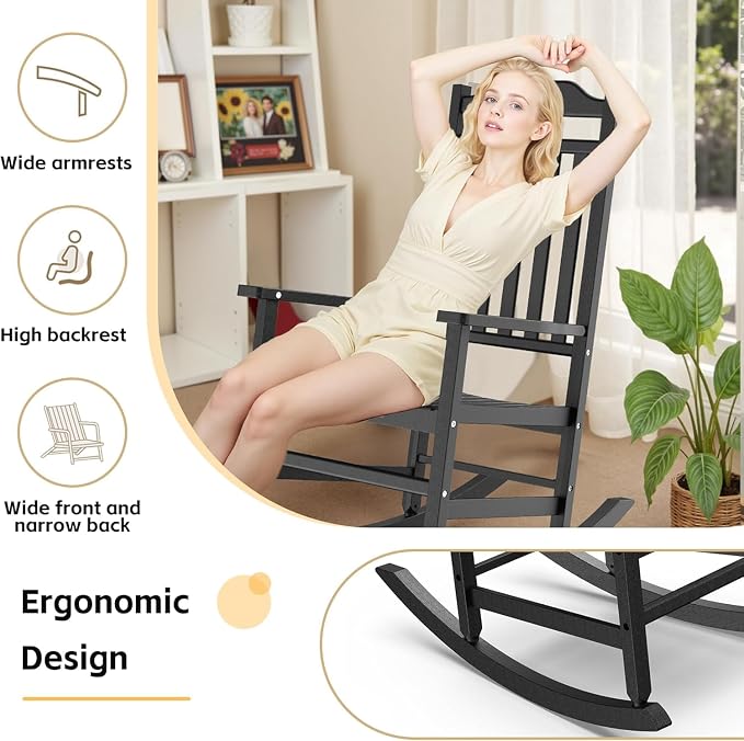 Patio Rocking Chair Outdoor Set of 2, Weather Resistant Poly Resin Oversized - Image 5