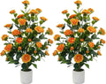 2 Pack Artificial Camellia Tree, 3FT Faux Flowering Camellia Plant Indoor Outdoor, Realistic Silk Artificial Flower in Planter, Greenery Faux Fake Tree Plant for Home Office Porch Patio Decor, Orange