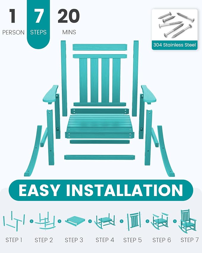 SERWALL Oversized Outdoor Rocking Chair Set of 2, HDPE Rocker - Image 7