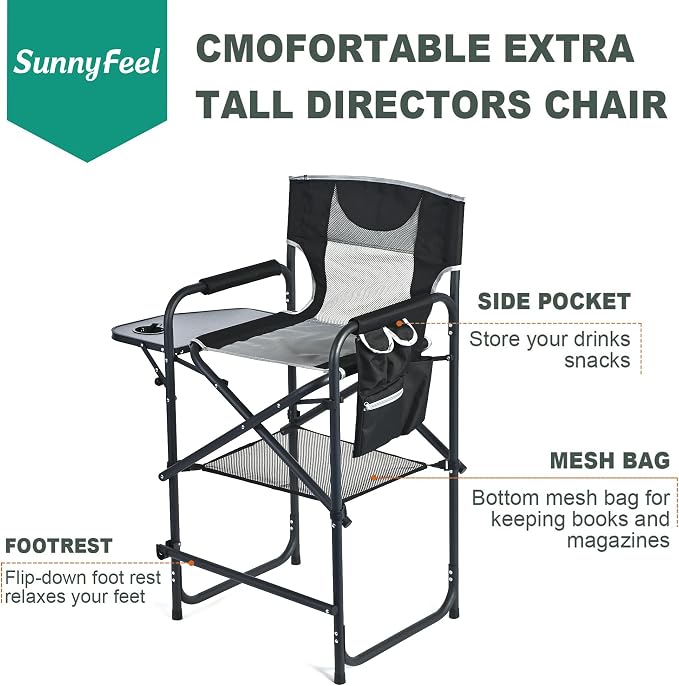 SUNNYFEEL Tall Camping Directors Chair, Portable Folding Artist Makeup Chair - Image 7