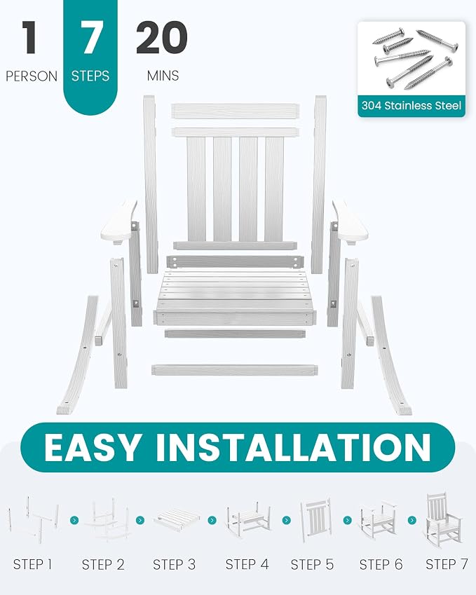 SERWALL Outdoor Rocking Chair, HDPE Rocking Chair - Image 6