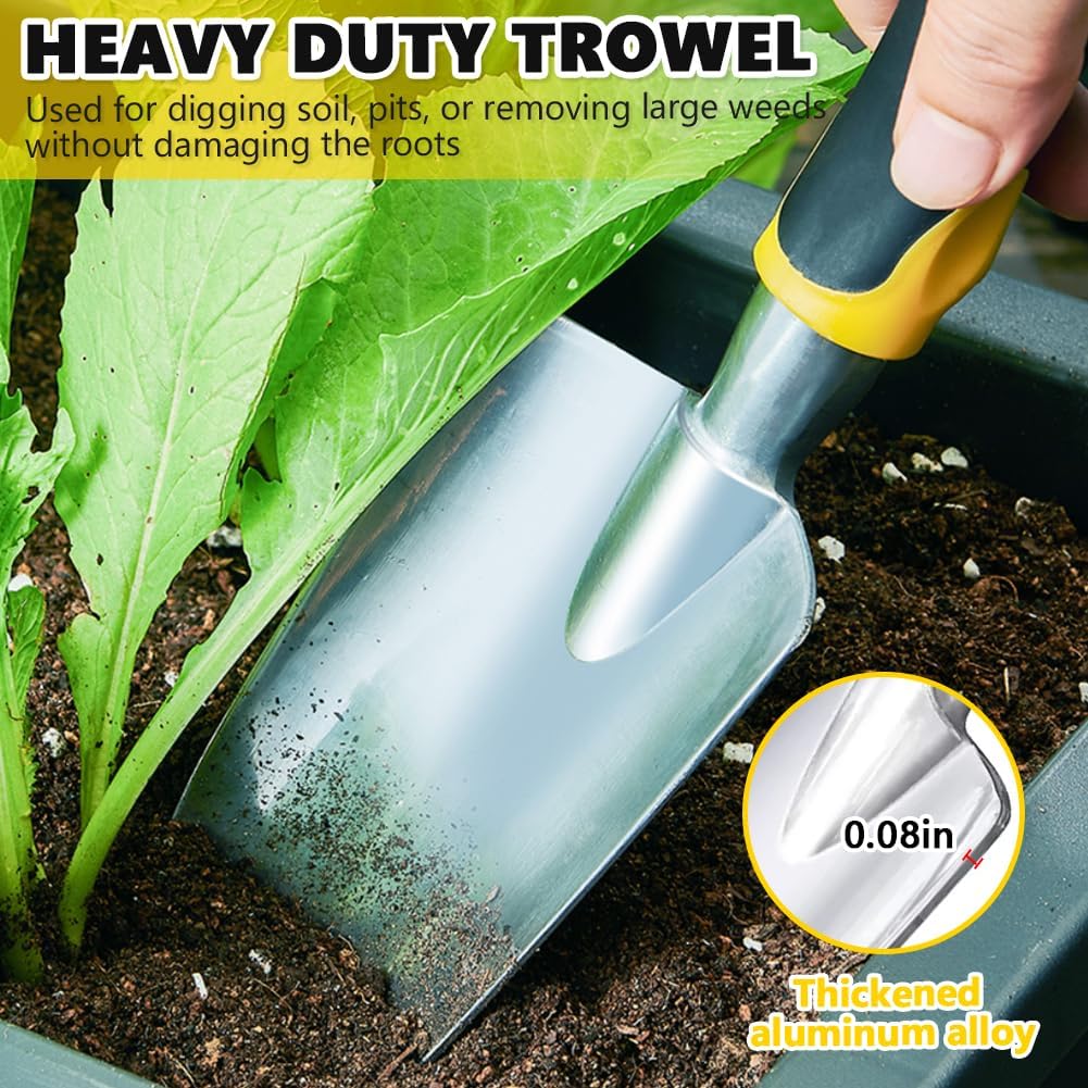 3 Pcs Heavy Duty Garden Tool Set, Garden Shovel Trowel, Weeding Hand Rake | Gardening Tool Set, Shovel, Trowel, Hand Rake, with Soft Rubberized Non-Slip Ergonomic Handle