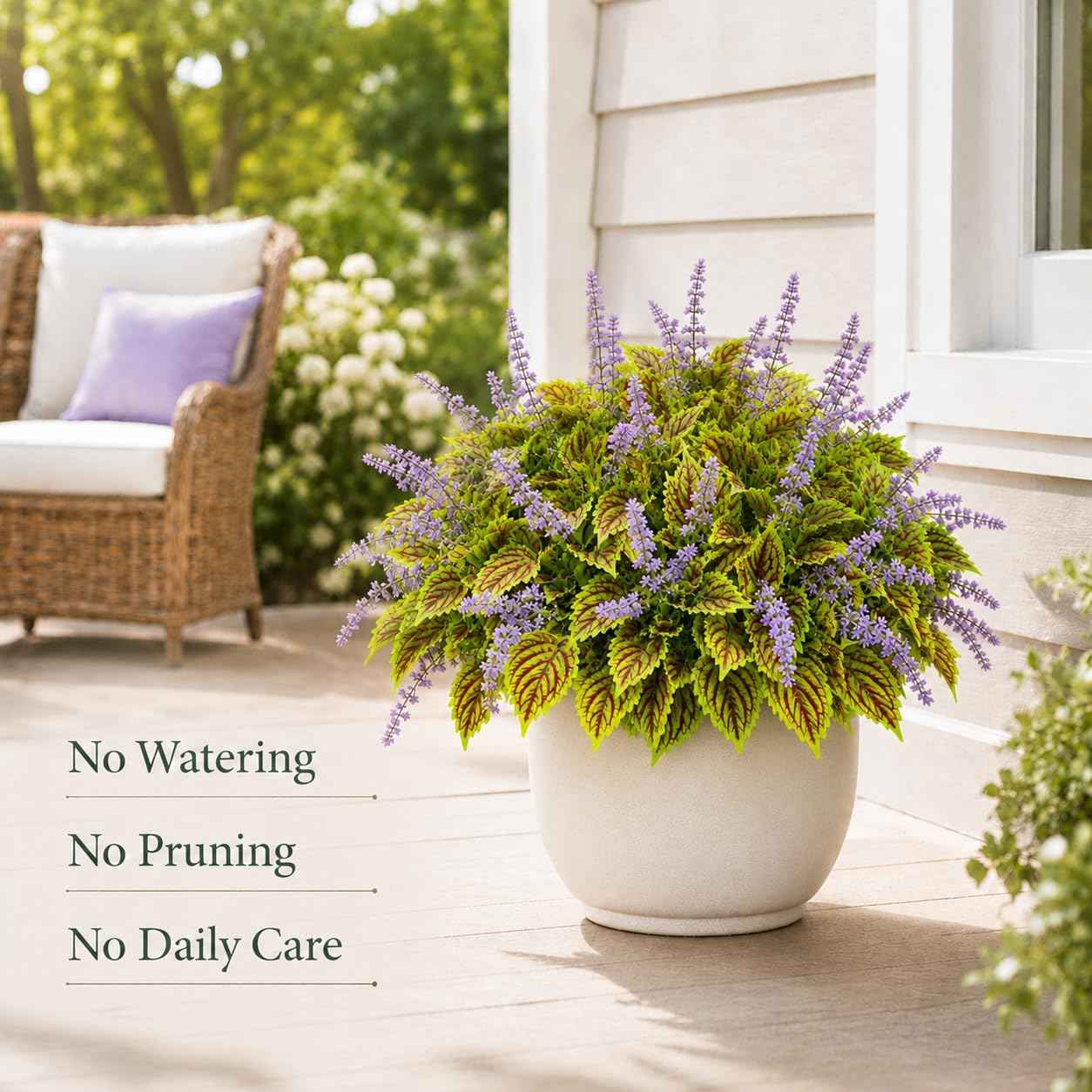Artificial Coleus Flowers, 6 Faux Plants for Outdoor Planters -Green | Realistic Coleus Leaf Texture UV-Resistant for Outdoor Use Lush and Full Appearance No Watering or Maintenance Required