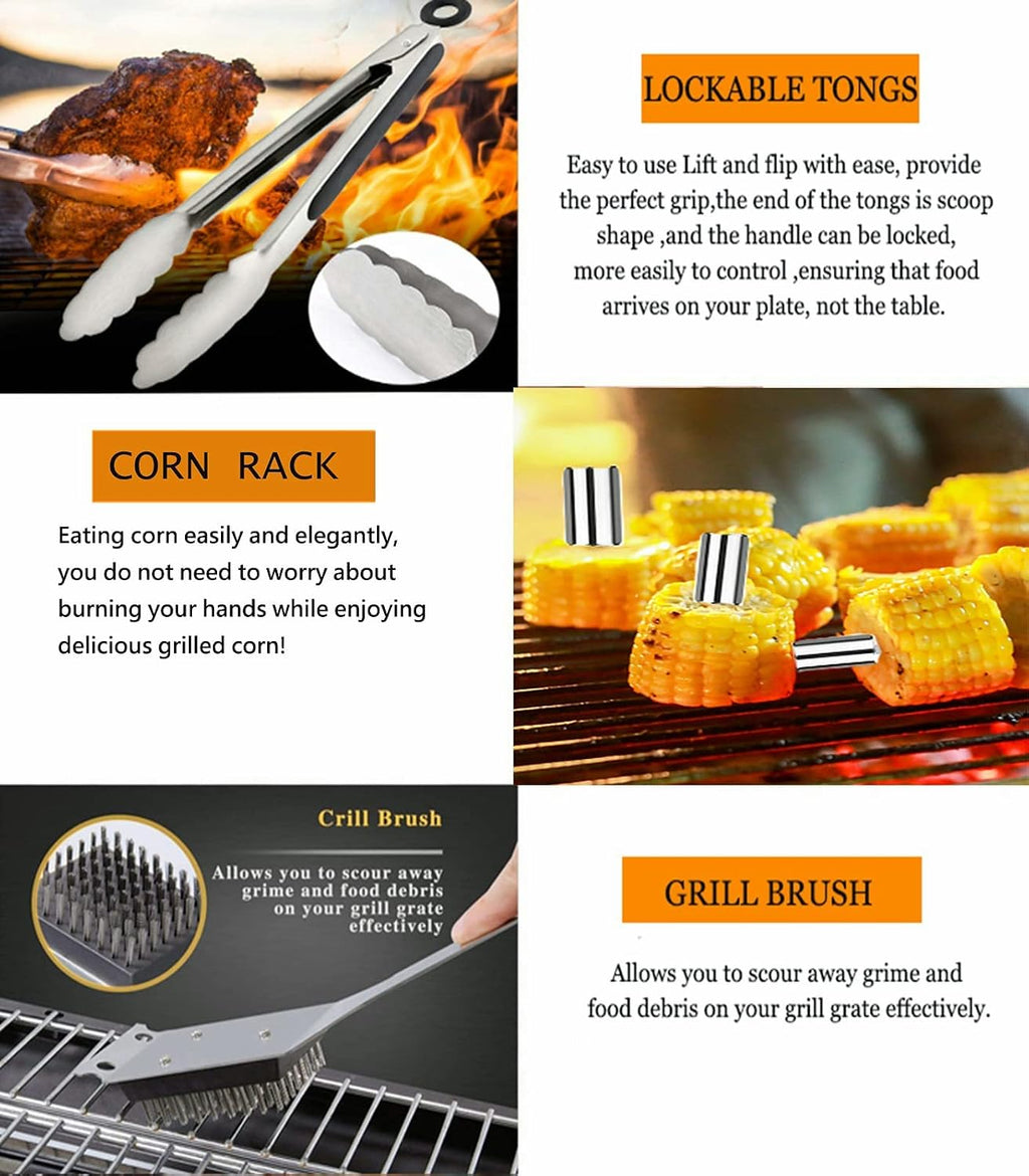 MUJUZE Grilling Accessories,BBQ Grill Sets for Outdoor,Grill Tool Set,Grill Kit for Camping,Backyard,BBQ Accessories with Apron,BBQ Gifts for Men,Grilling Gifts for Men