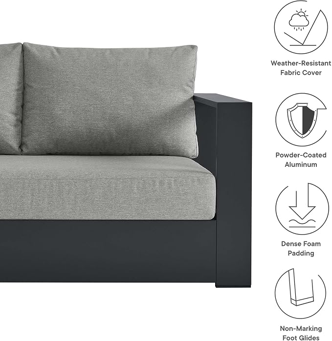 Modway Tahoe Aluminum Modular Right-Facing Outdoor Patio Loveseat Gray - Image 3