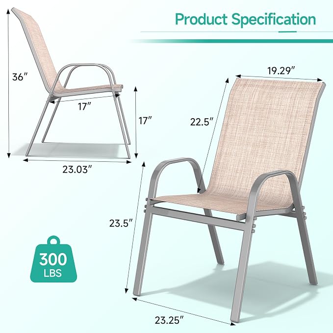 Patio Chairs Set of 6, Easily Set Up Stackable Outdoor Dining Chairs - Image 3